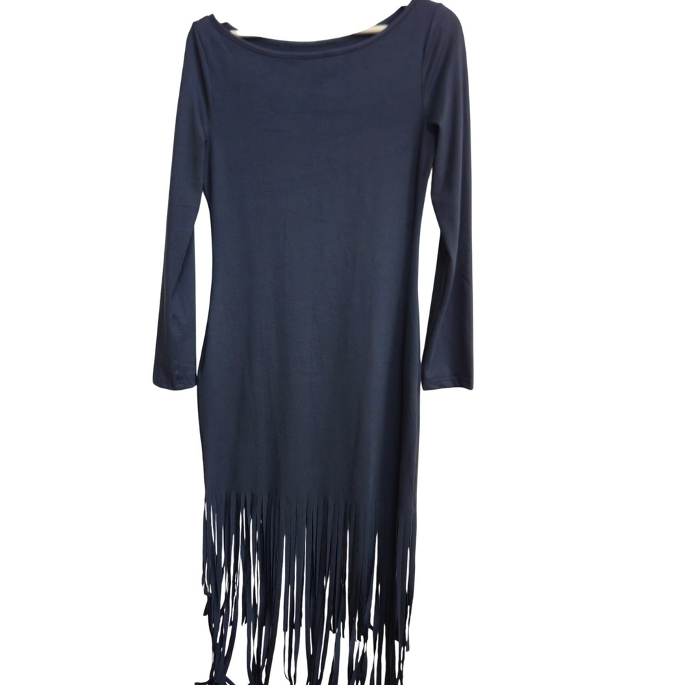 Fringe Hem Midi Bodycon Dress Sz Medium Boho Western Whimsygoth‎ Witchy Festival